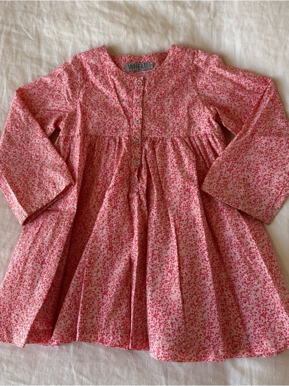WHEAT Toddler Girl Pink Floral Print Button Down Cotton Dress Size 18 Months